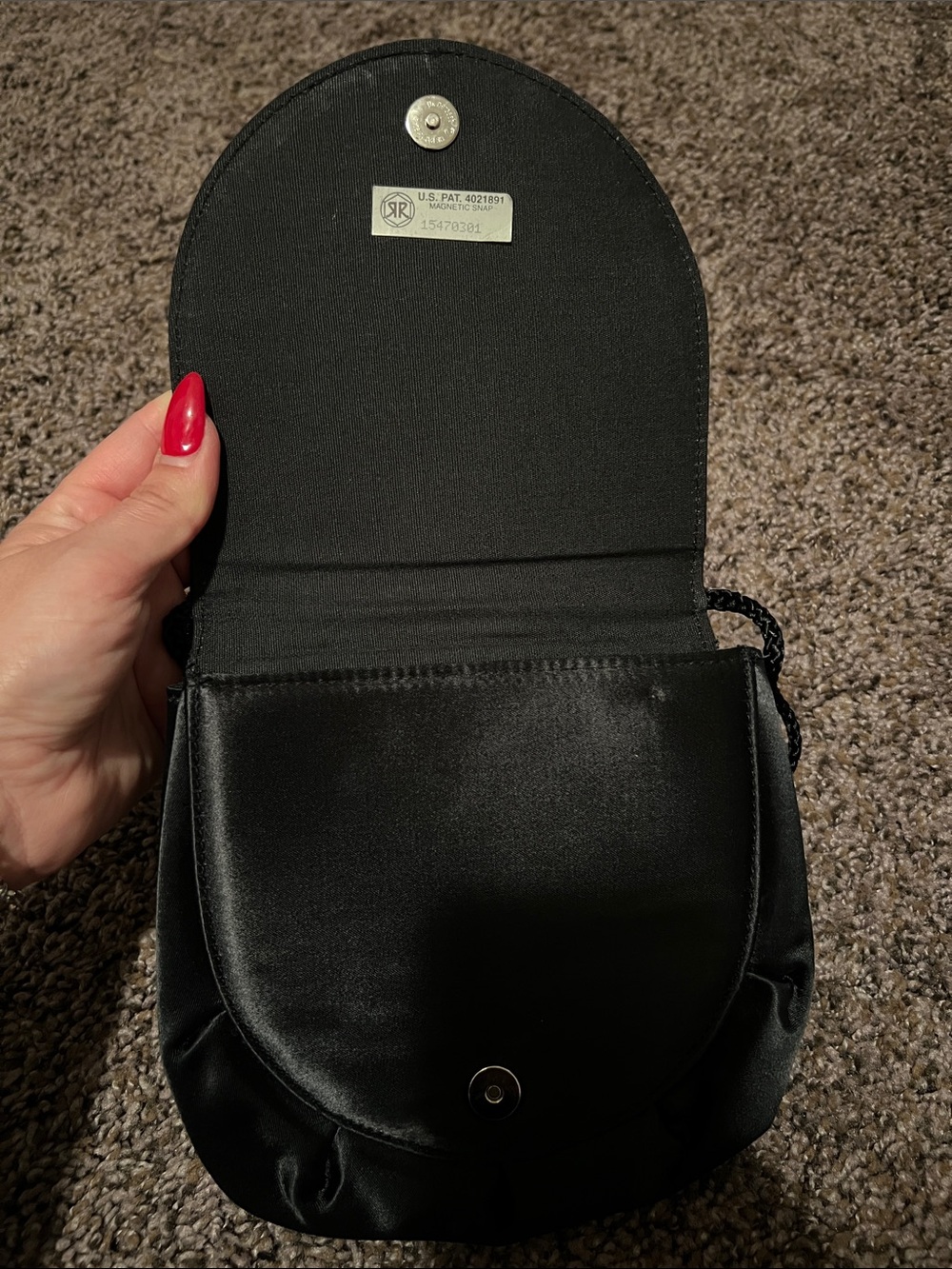 Le Regale Black Satin Crossbody Purse with Braided Strap - Picture 5 of 9